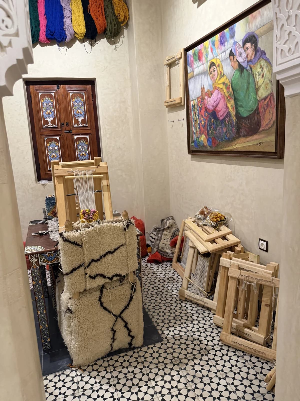 Traditional textile weaving on a loom in Marrakech