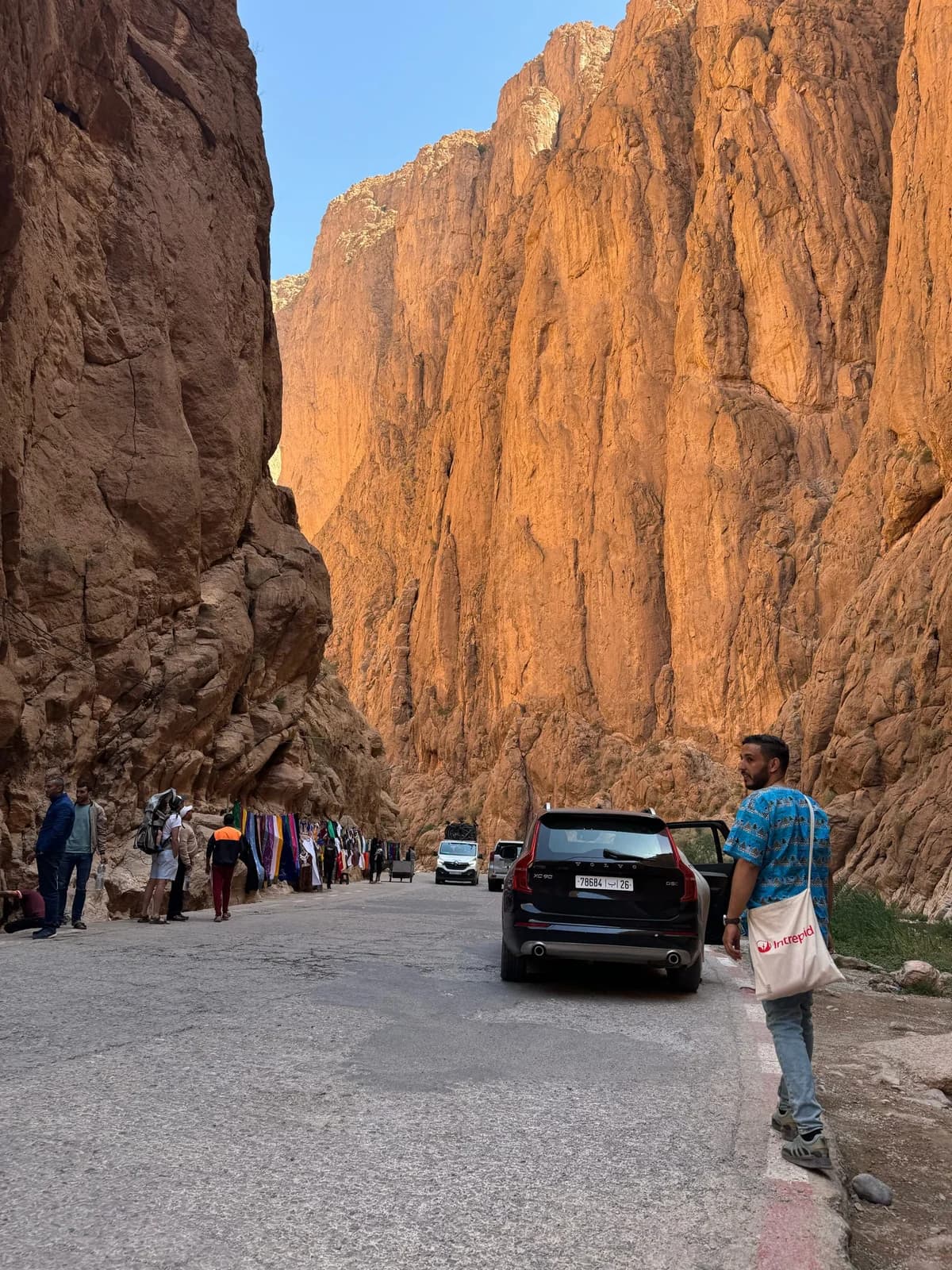 Tall canyon walls in Todra Gorge on the route between Merzouga and Marrakech